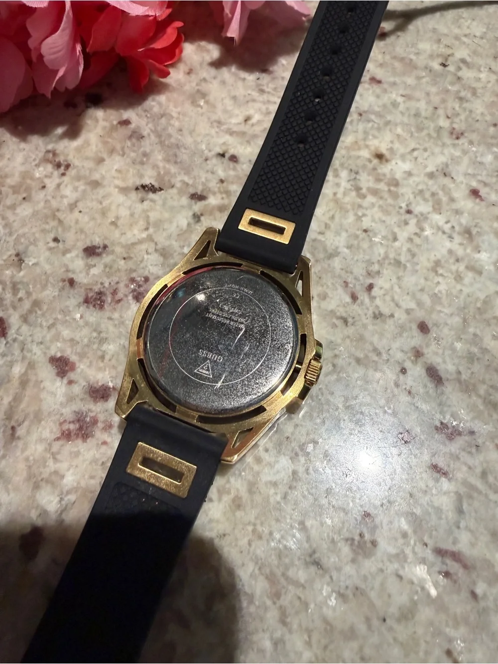 Guess Gold-Tone Chronograph Watch with Black Silicone Strap - Picture 3 of 7